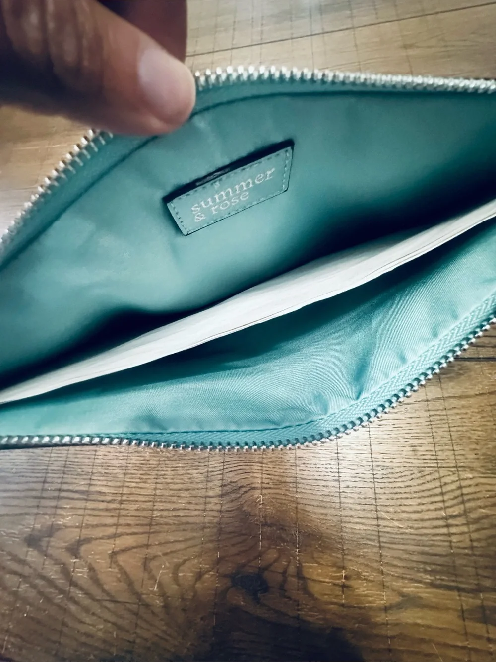 NWT Summer & Rose Perforated Studded Clutch Pale Turquoise NWT